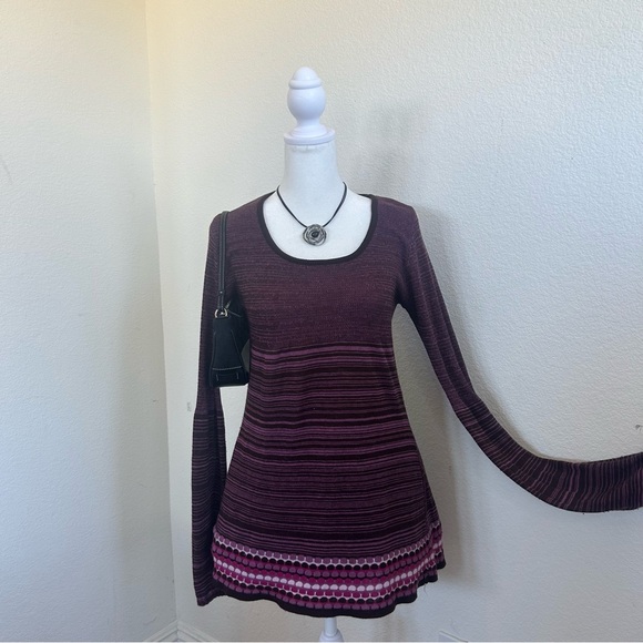 Vintage Y2K Babydoll Top Purple Striped Long Sleeve - Picture 5 of 16